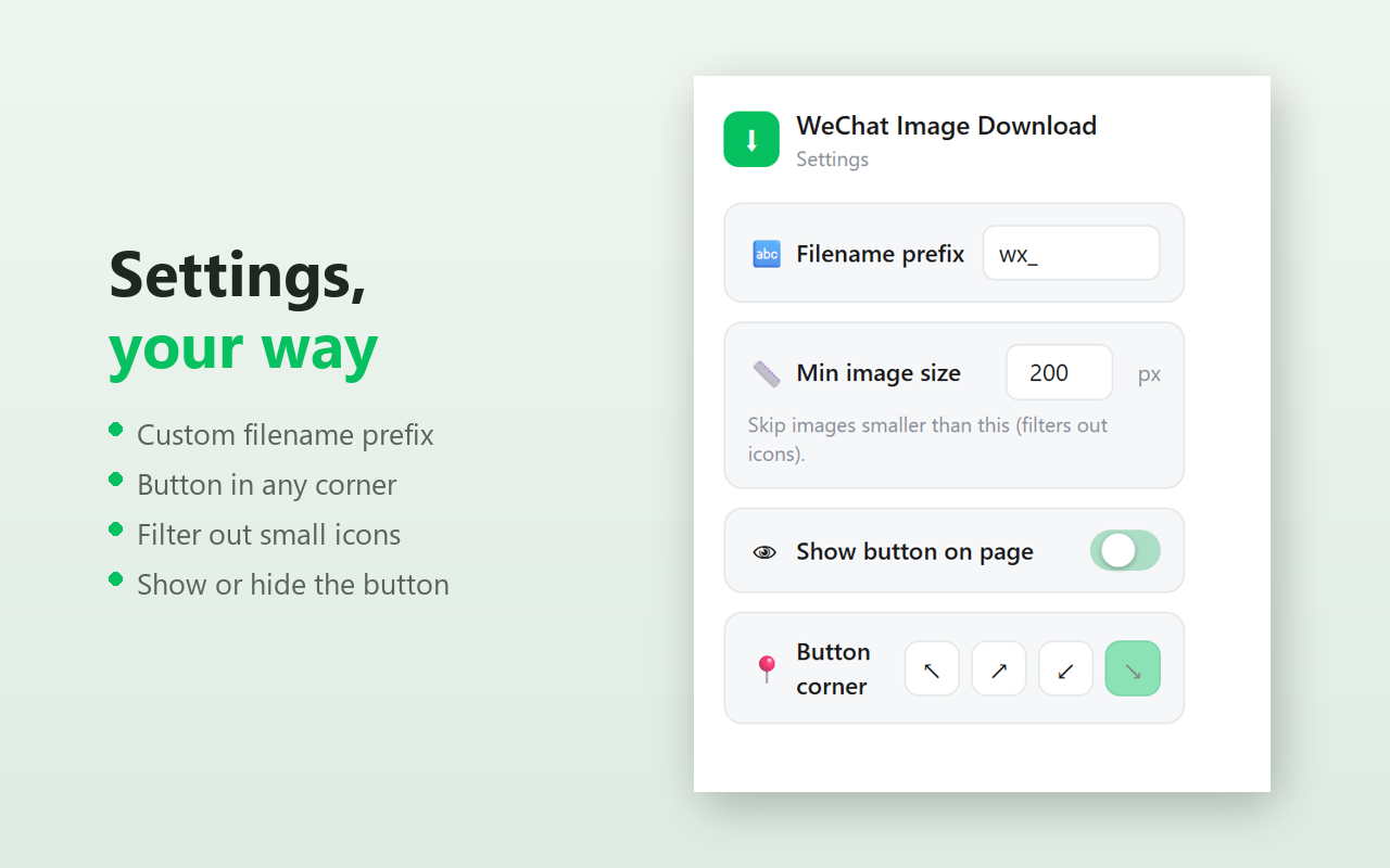 Extension settings popup